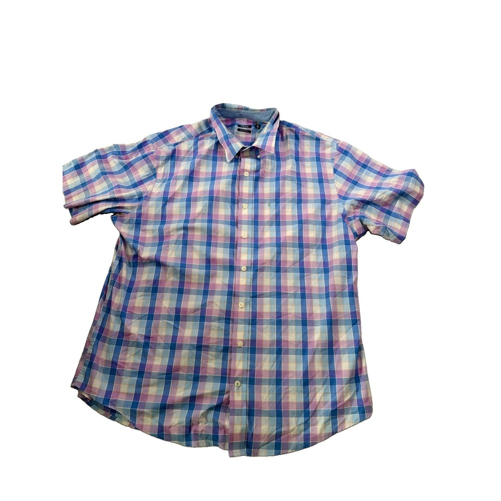 IZOD Men's 2XLT Plaid Short Sleeve Button Down Shirt Blue Pink Tall Size